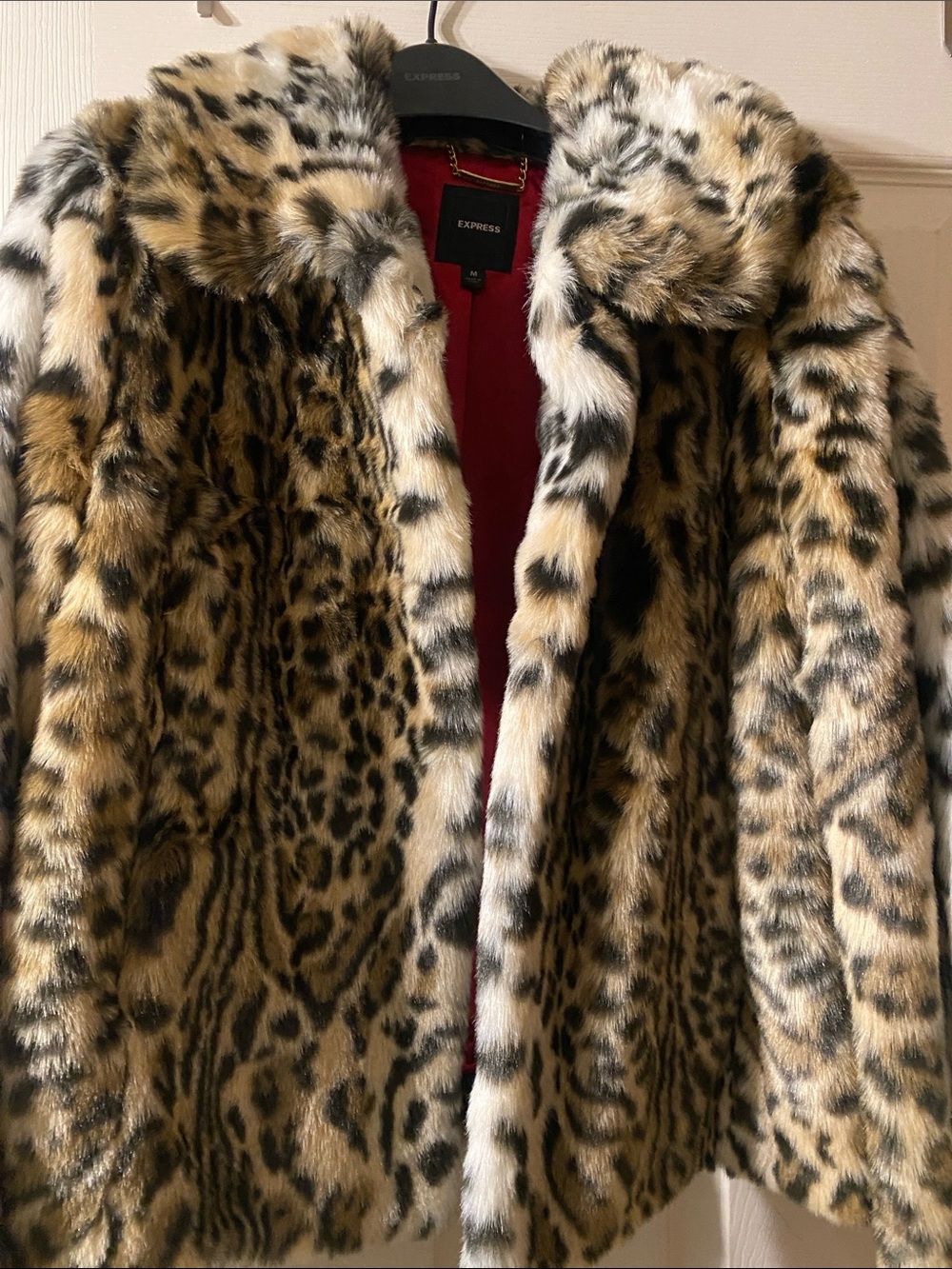 Express Leopard Print Faux Fur Jacket - Tan, Black